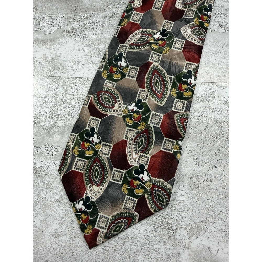 Mickey Unlimited Polyester Tie Mens‎ One Size Red Geometric Mickey Woven Necktie